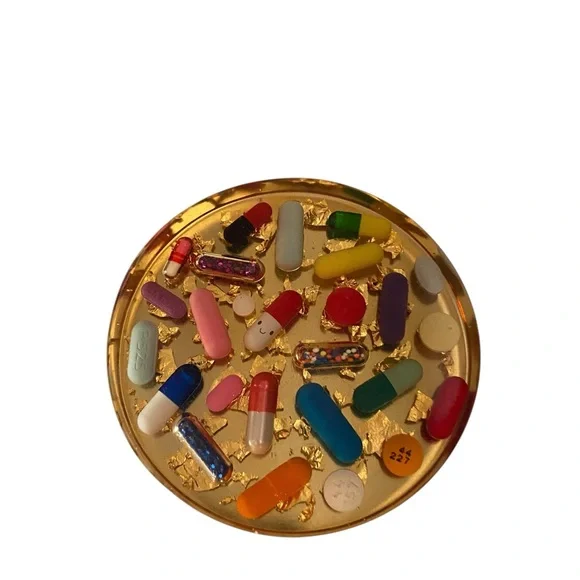 Gold Leaf Resin Pill Pharmaceutical Coasters Set 2-Coasters Dopamine Decor gift - Picture 7 of 8